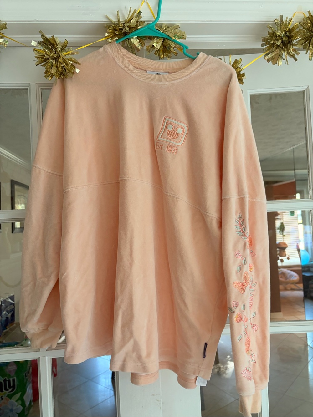 Embroidered Disney Peach Crewneck Sweatshirt